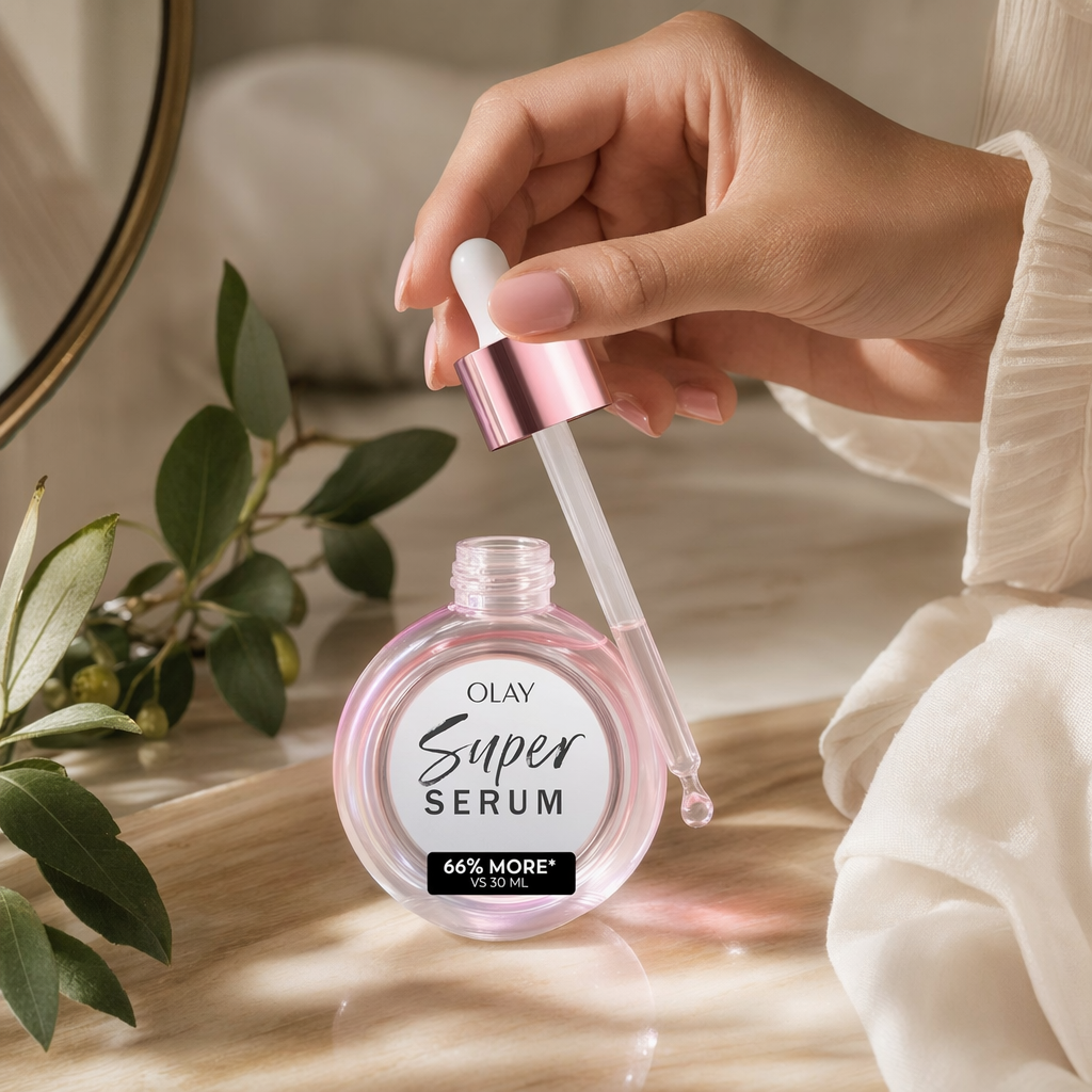Olay Super Serum 5-in-1 Glow Serum in use