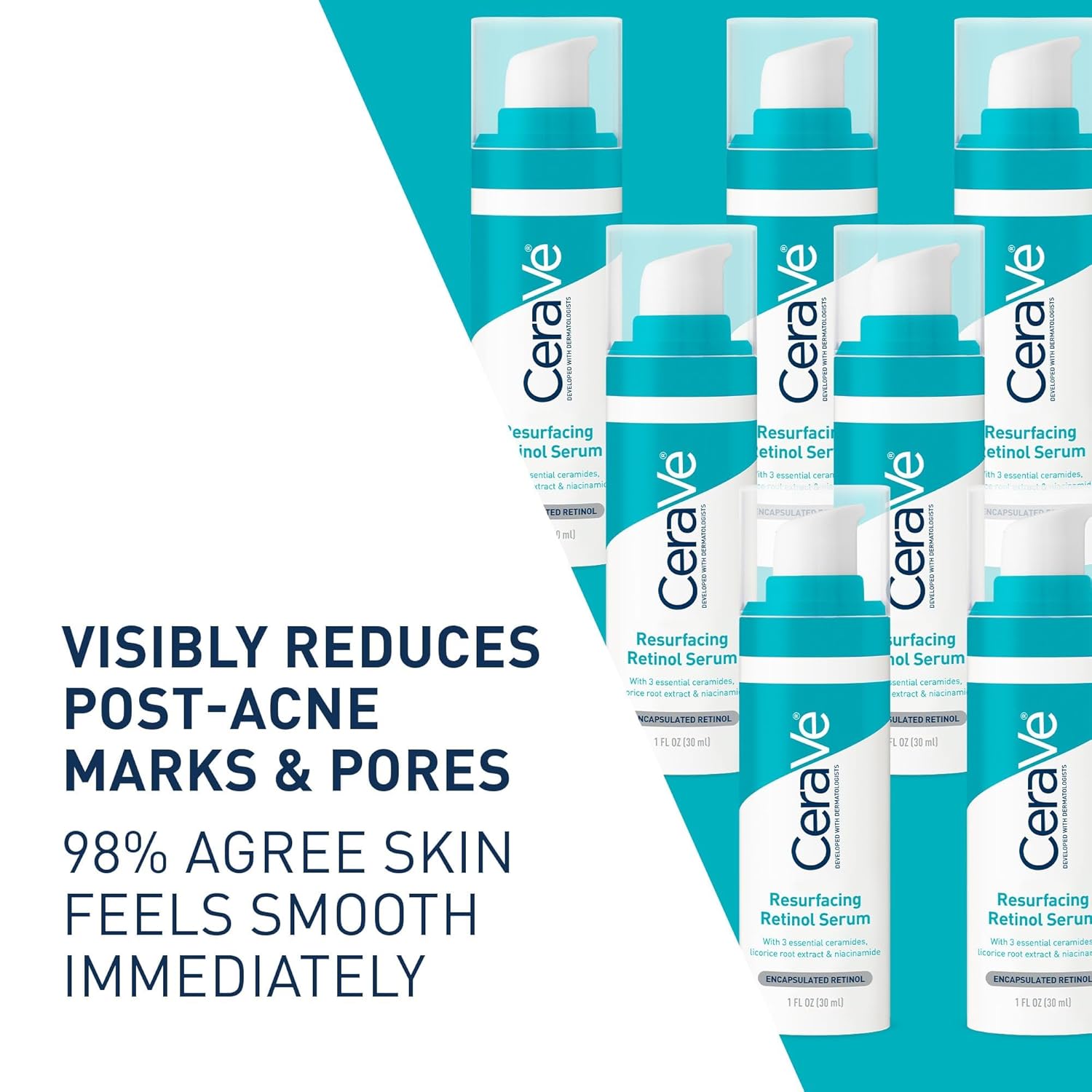 CeraVe Resurfacing Retinol Serum: Fades Post-Acne Marks, Minimizes Pores with Niacinamide, Licorice Root Ceramides, Non-Comedogenic close-up